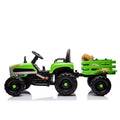 Ride On Tractor2.0 With Trailer,24V Battery Powered Electric Tractor Toy, 200W*2Motor 1.86 4.97Mph Remote Control,Electric Car For Kids,Three Speed Adjustable,Usb,Mp3 ,Bluetooth,Led Light, Safety Belt Green Plastic