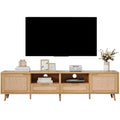 Rattan Tv Stand For Tvs Up To 85'', Modern Farmhouse Media Console, Entertainment Center With Solid Wood Legs, Tv Cabinet For Living Room,Home Theatre Wood Primary Living Space 70 79 Inches 70 79