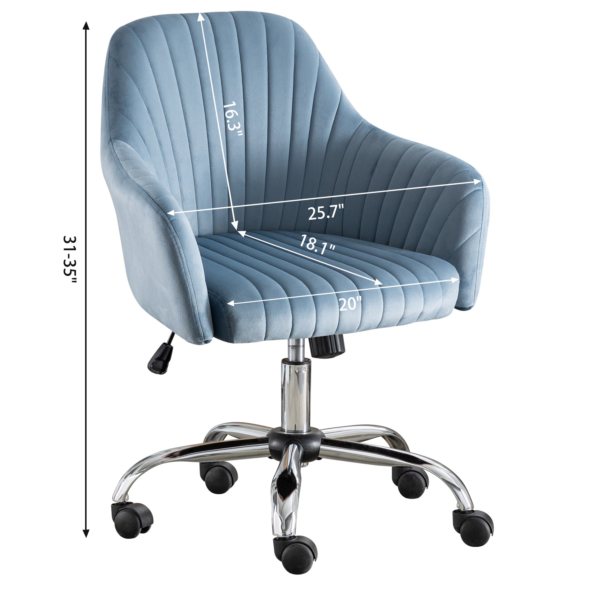 Accent Chair Modern Home Office Leisure Chair With Adjustable Velvet Height And Adjustable Casters Lightblue Light Blue Velvet Cotton