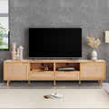 Rattan Tv Stand For Tvs Up To 85'', Modern Farmhouse Media Console, Entertainment Center With Solid Wood Legs, Tv Cabinet For Living Room,Home Theatre Wood Primary Living Space 70 79 Inches 70 79