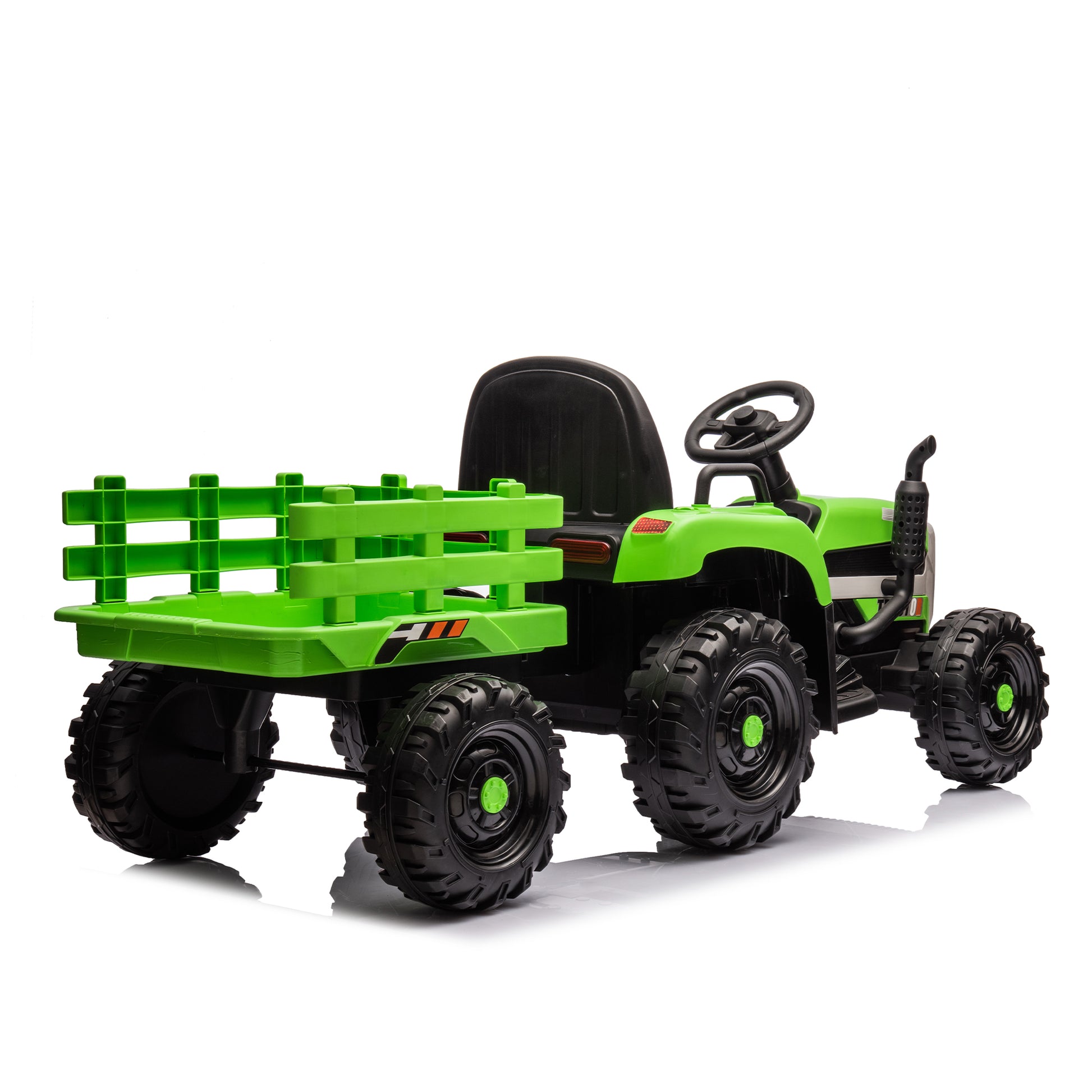 Ride On Tractor2.0 With Trailer,24V Battery Powered Electric Tractor Toy, 200W*2Motor 1.86 4.97Mph Remote Control,Electric Car For Kids,Three Speed Adjustable,Usb,Mp3 ,Bluetooth,Led Light, Safety Belt Green Plastic