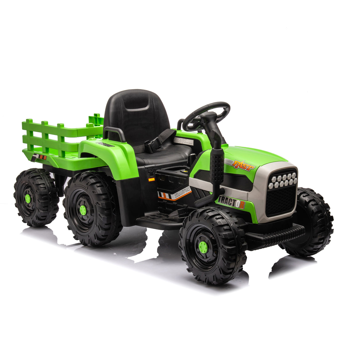 Ride On Tractor2.0 With Trailer,24V Battery Powered Electric Tractor Toy, 200W*2Motor 1.86 4.97Mph Remote Control,Electric Car For Kids,Three Speed Adjustable,Usb,Mp3 ,Bluetooth,Led Light, Safety Belt Green Plastic