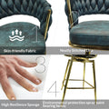 Bar Chair Suede Woven Bar Stool Set Of 4,Golden Legs Barstools No Adjustable Kitchen Island Chairs,360 Swivel Bar Stools Upholstered Bar Chair Counter Stool Arm Chairs With Back Footrest, Blue Metal Blue Kitchen Dining Chairs Foam Technical Leather
