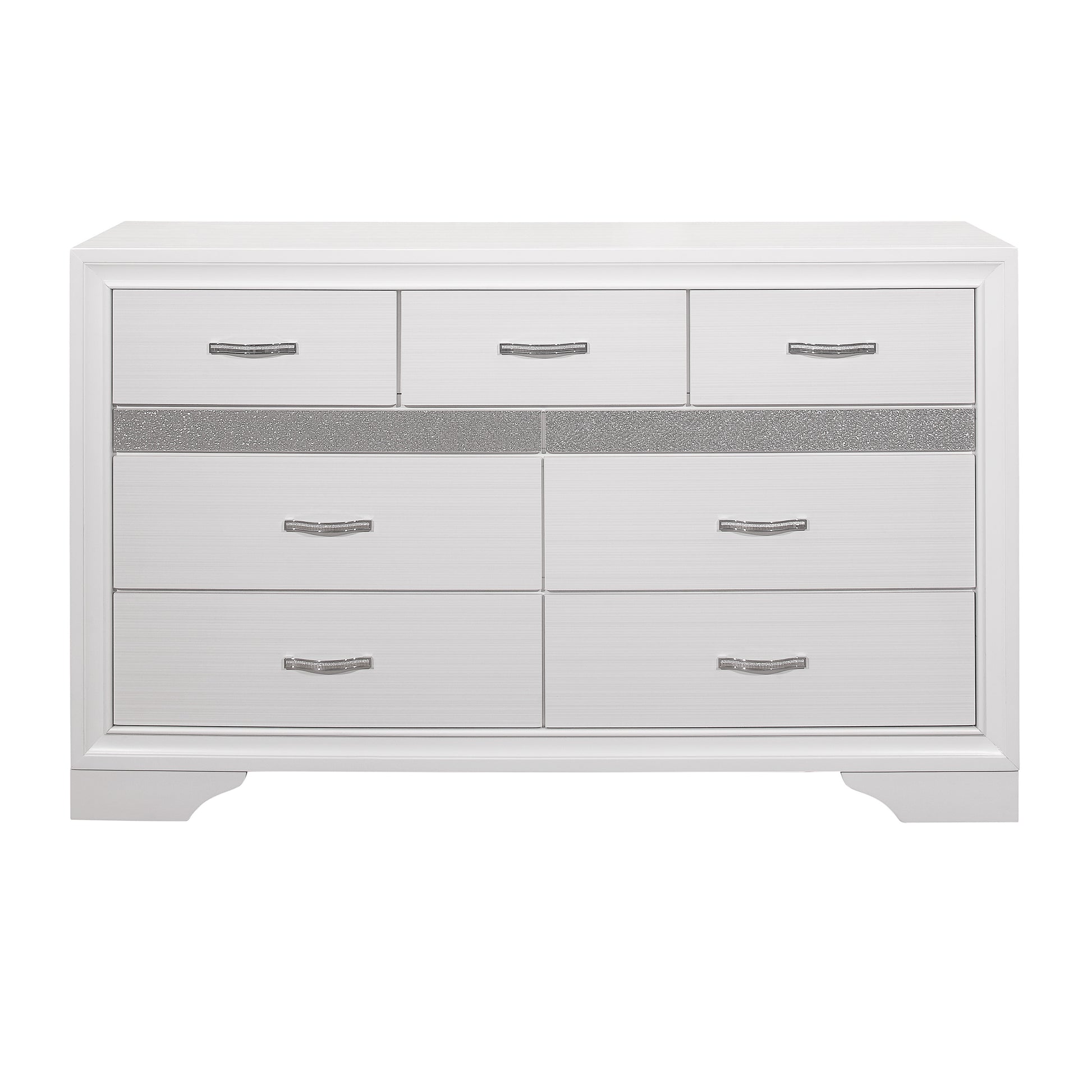 Modern Glam Dresser Of 7 Drawers White And Silver Glitter Hidden Jewelry Drawers Ball Bearing Glides Modern Wooden Bedroom Furniture Silver White Bedroom Contemporary,Modern Wood