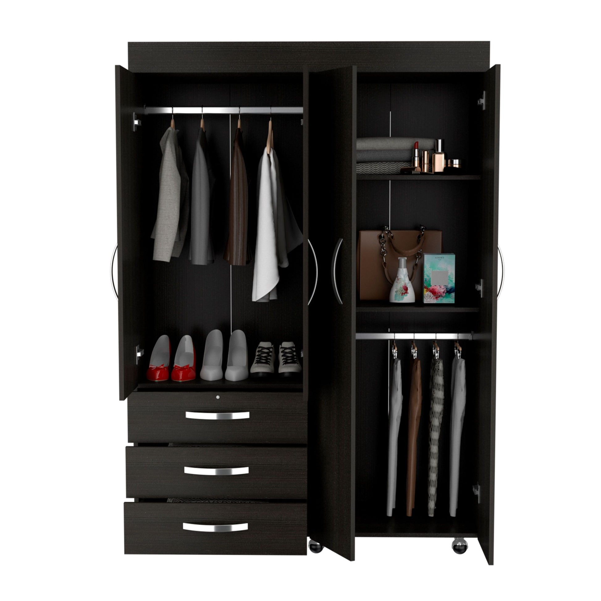 Mobile Armoire Velvet, Bedroom, Black Black Particle Board Engineered Wood