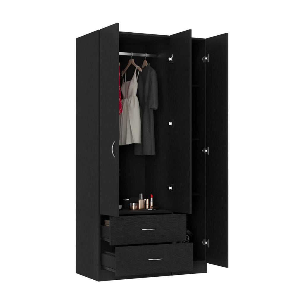 Three Door Armoire Clark, Bedroom, Black Black Particle Board Engineered Wood