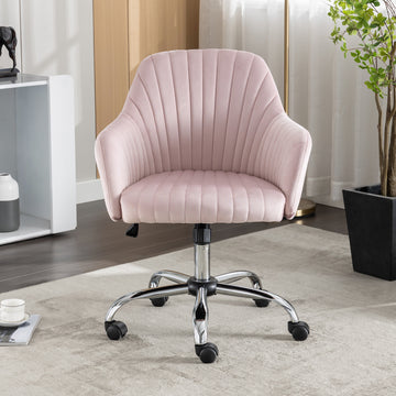 Accent Chair Modern Home Office Leisure Chair With Adjustable Velvet Height And Adjustable Casters Pink Pink Cotton Velvet