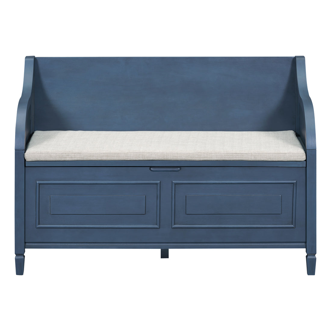 Rustic Style Solid Wood Entryway Multifunctional Storage Bench With Safety Hinge Antique Navy Beige High Back Antique Navy Primary Living Space Beige Mdf