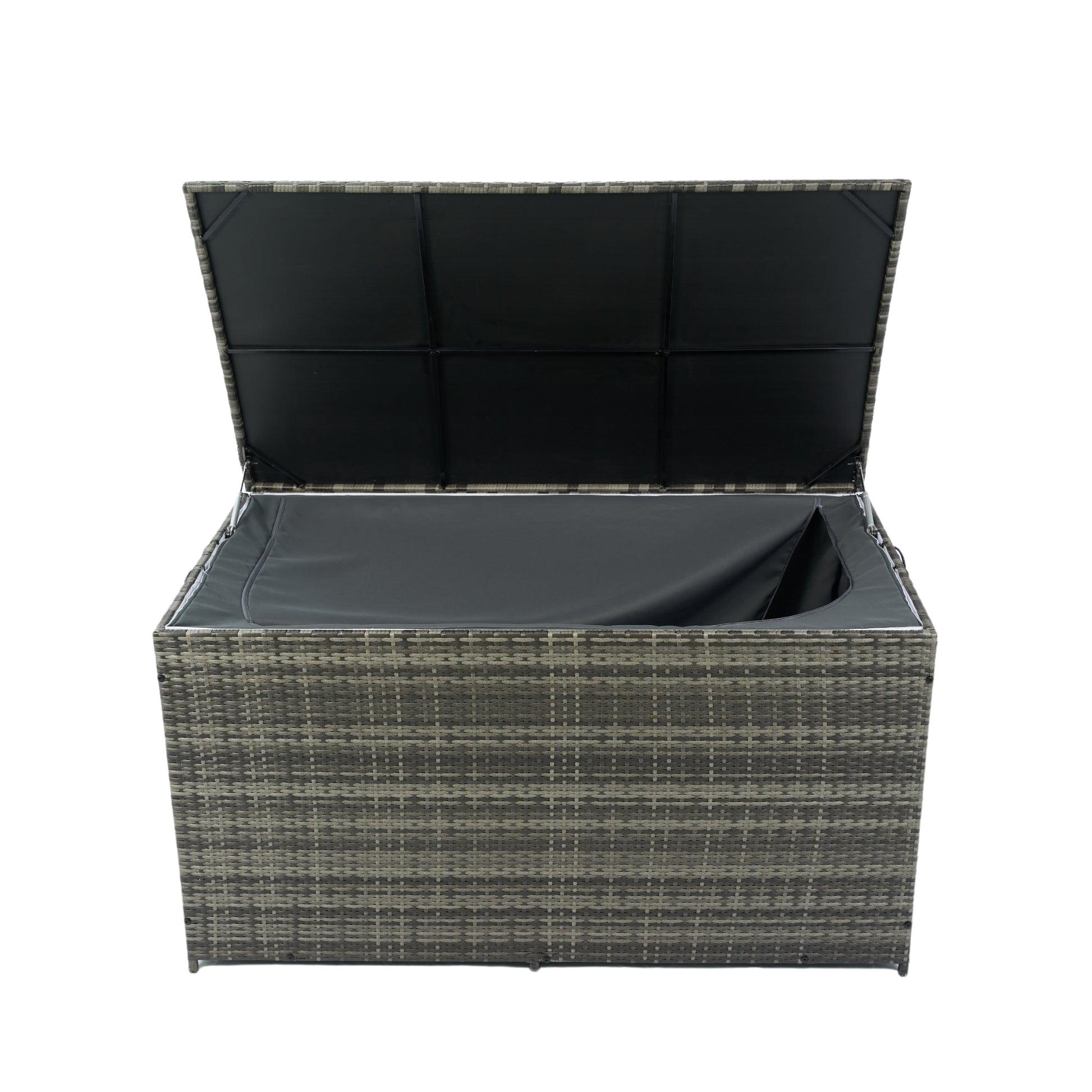 Outdoor Storage Box, 200 Gallon Wicker Patio Deck Boxes With Lid, Outdoor Cushion Storage For Kids Toys, Pillows, Towel Grey Modern Pe Rattan Iron Waterproof Fabric