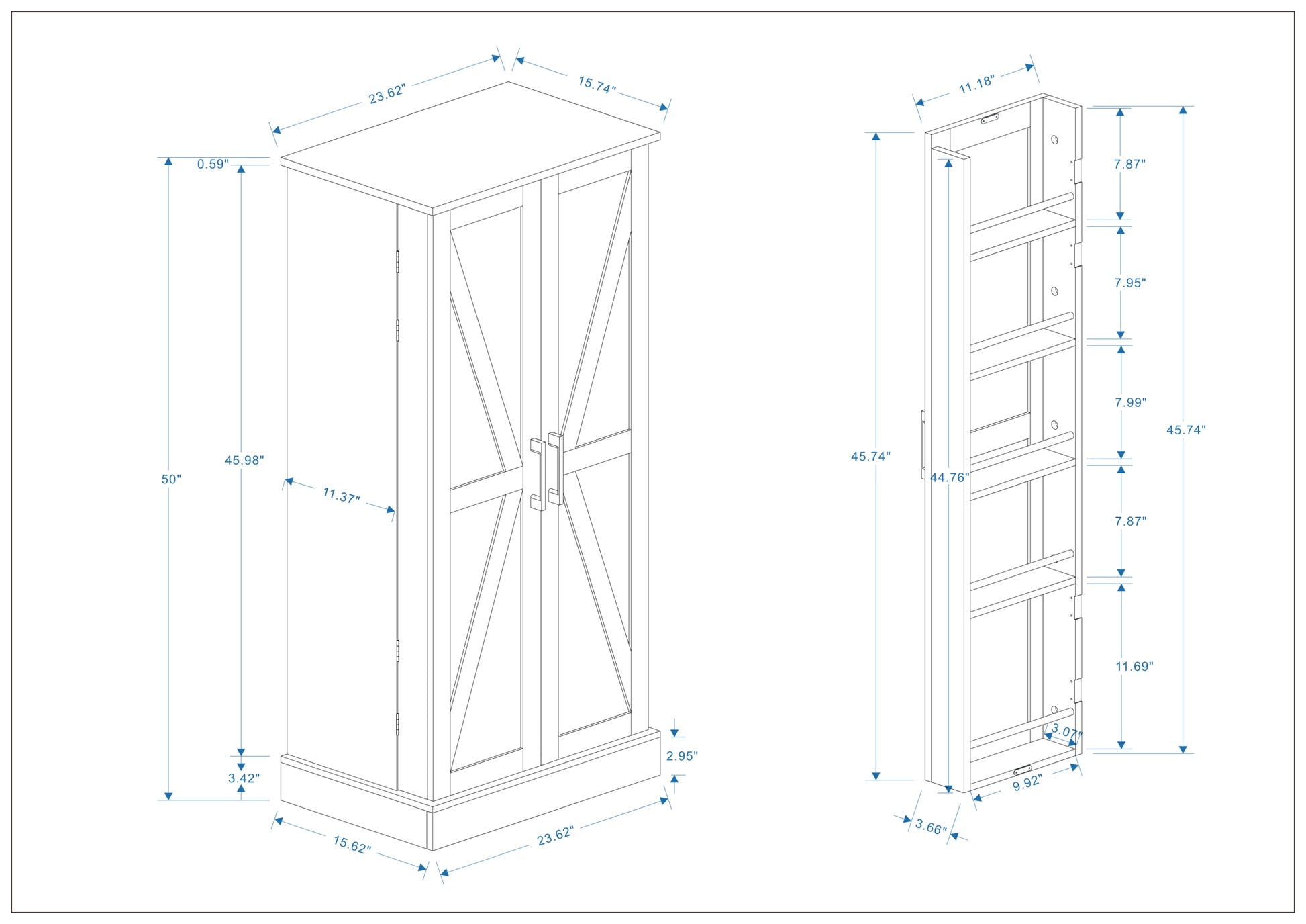 50" Led Kitchen Pantry Cabinet,Freestanding Buffet Cupboards Sideboard With 2 Doors With Racks And 2 Adjustable Shelves For Kitchen, Living Room And Dinning Room White White Mdf