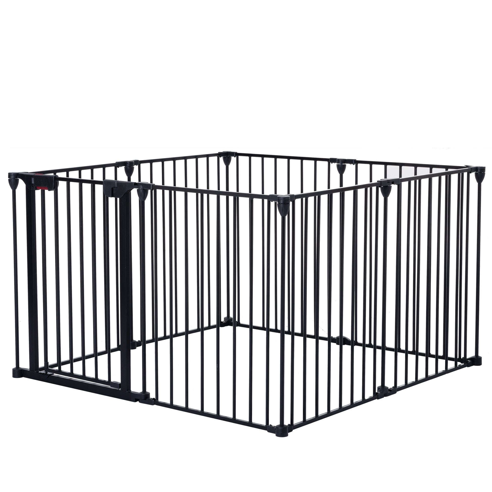 200" Adjustable Safety Gate 8 Panels Play Yard Metal Doorways Fireplace Fence Christmas Tree Fence Gate For House Stairs Gate Prohibited Area Fence Black Steel