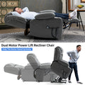 Dual Motor Infinite Position Up To 350 Lbs Leatheraire Power Lift Recliner Chair, Heavy Duty Motion Mechanism With 8 Point Vibration Massage And Lumbar Heating, Stainless Steel Cup Holders, Grey White Metal Primary Living Space Heavy Duty Pine Grey Faux