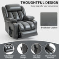 Dual Motor Infinite Position Up To 350 Lbs Leatheraire Power Lift Recliner Chair, Heavy Duty Motion Mechanism With 8 Point Vibration Massage And Lumbar Heating, Stainless Steel Cup Holders, Grey White Metal Primary Living Space Heavy Duty Pine Grey Faux