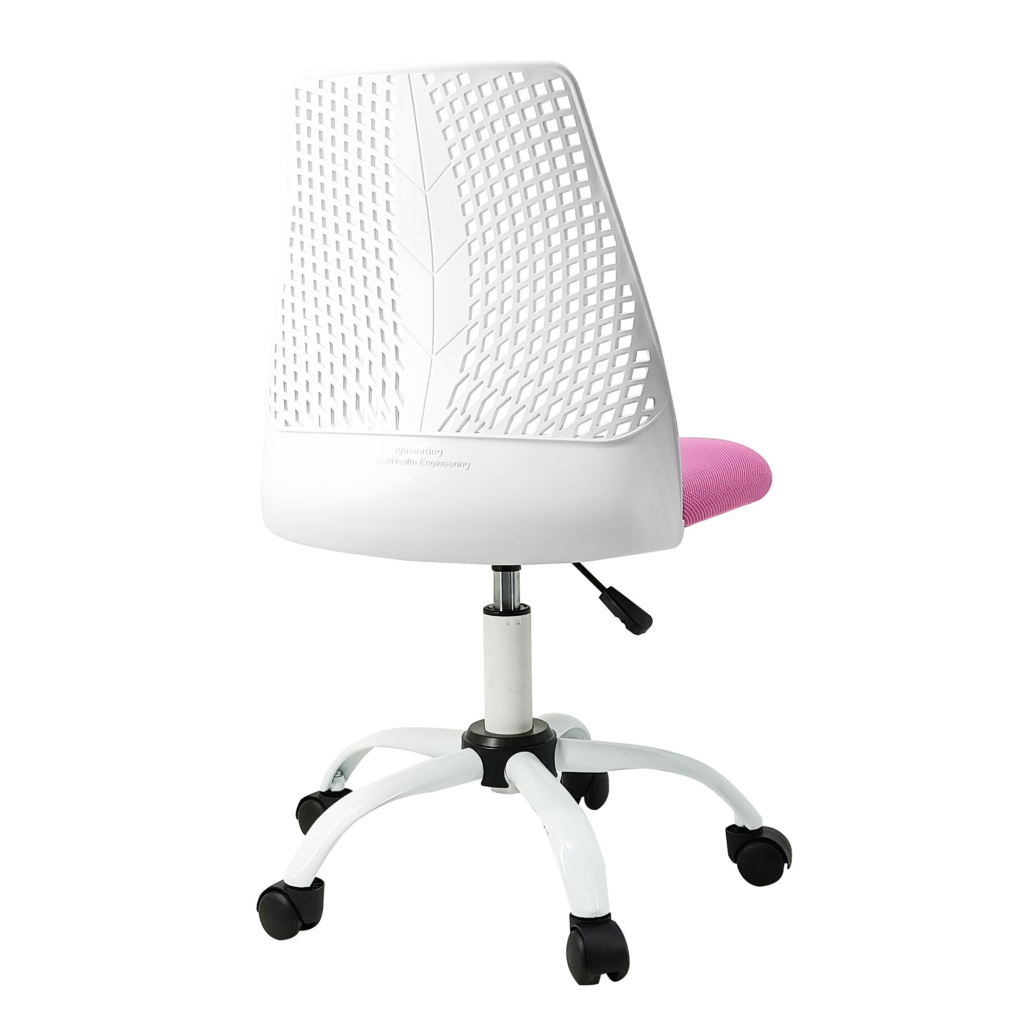 Armless Ergonomic Office and Home Chair with white+pink-fabric