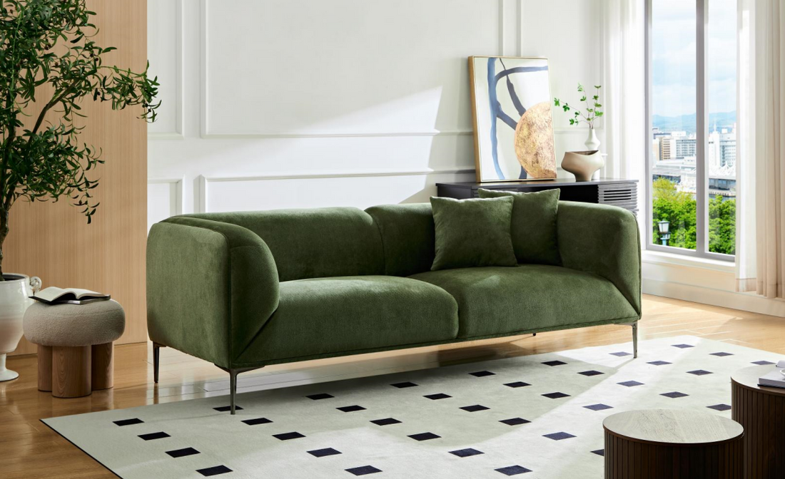 Wks2G Green Sofa Can Be Placed In The Studio, Living Room, Attic Multiple Scenes, Style Modern Simple Fashion, Size 89.37* 35.43* High 28.74 Inches Green Fabric 3 Seat