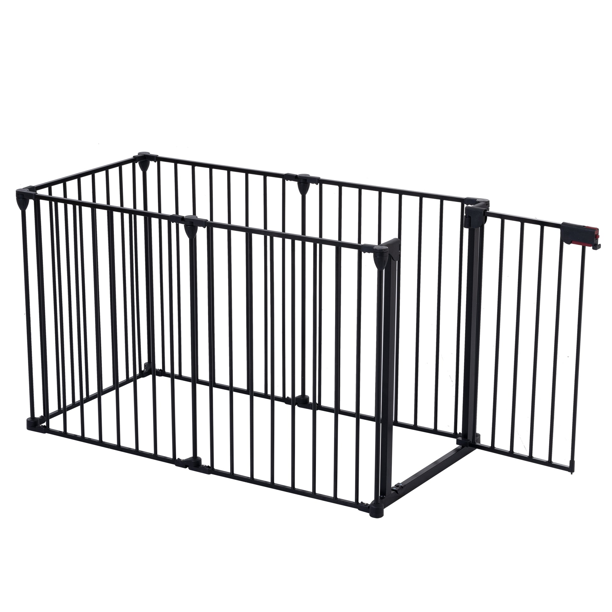 150" Adjustable Safety Gate 6 Panels Play Yard Metal Doorways Fireplace Fence Christmas Tree Fence Gate For House Stairs Gate Prohibited Area Fence Black Steel