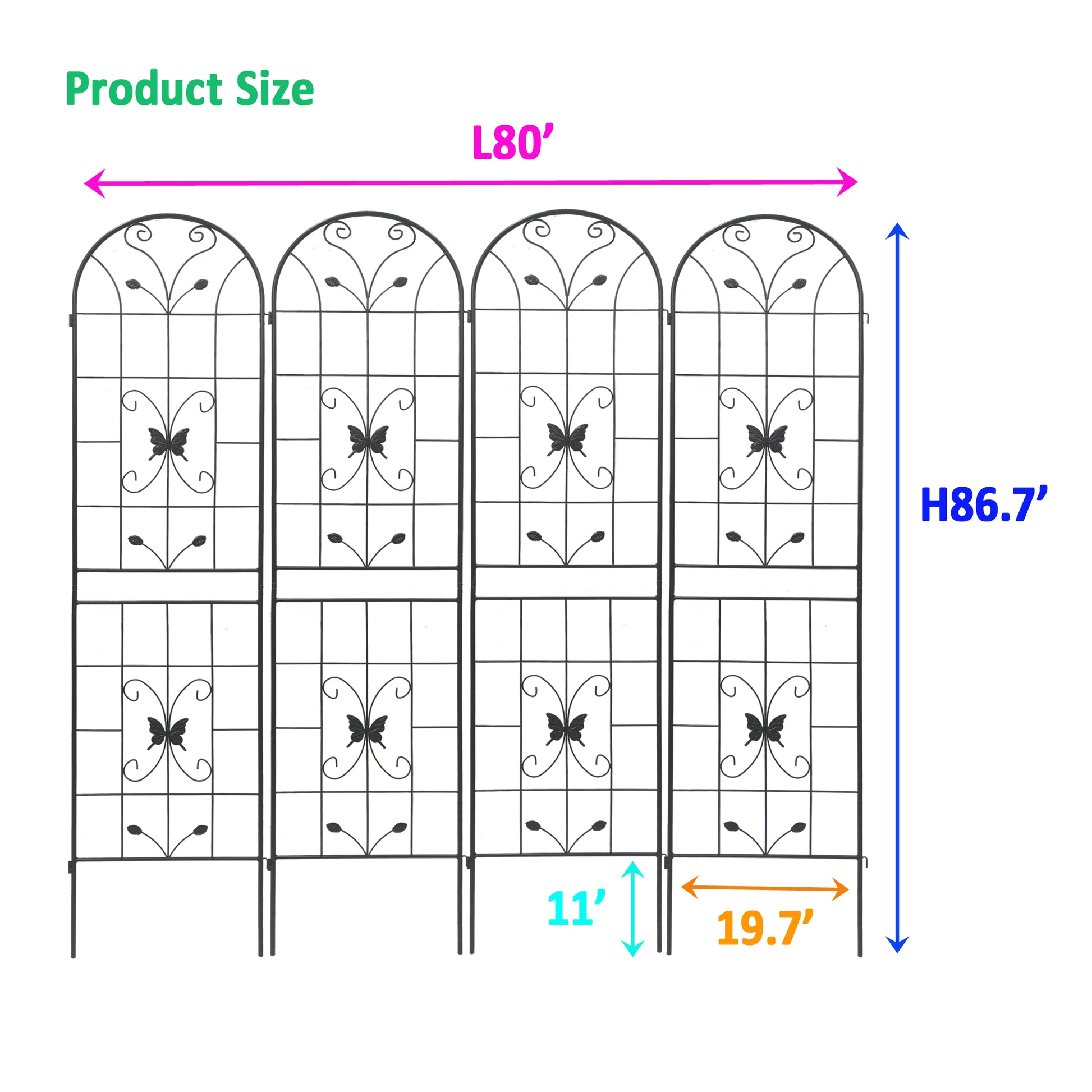 4 Pack Metal Garden Trellis 86.7" X 19.7" Rustproof Trellis For Climbing Plants Outdoor Flower Support Black Black Garden & Outdoor Iron