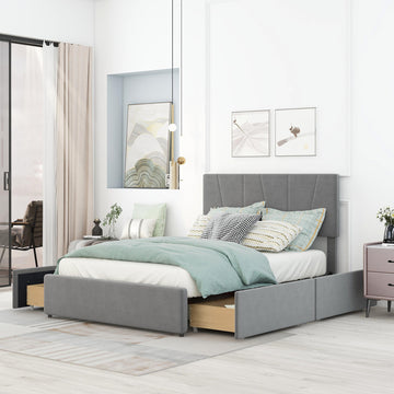 Full Size Upholstery Platform Bed With Four Drawers On Two Sides, Adjustable Headboard, Grey Old Sku: Wf291773Eaa Box Spring Not Required Full Grey Wood Bedroom Velvet Upholstered