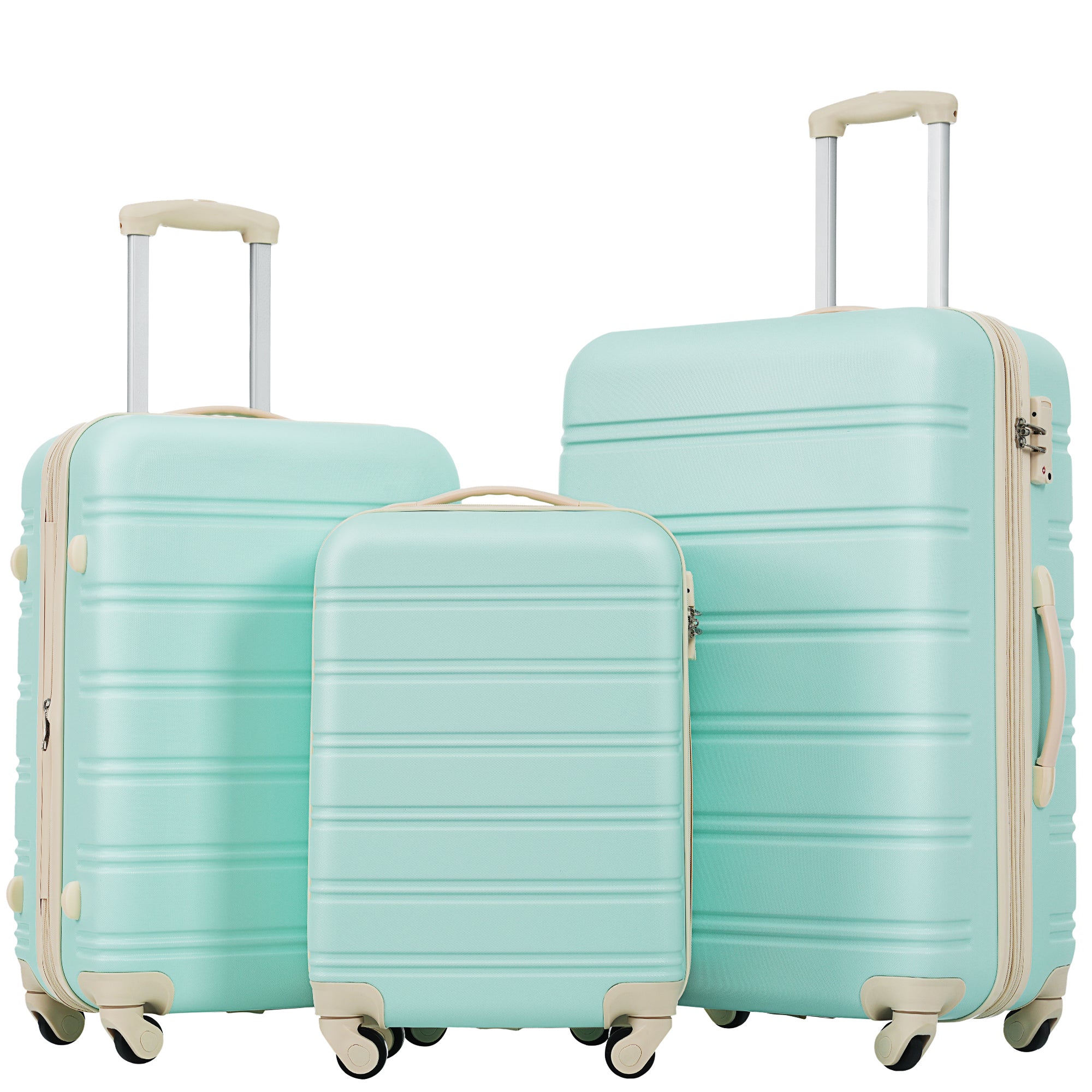 3 Piece Luggage Set Hardside Spinner Suitcase with TSA light green-abs