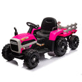 Ride On Tractor With Trailer,12V Battery Powered Electric Tractor Toy W Remote Control,Electric Car For Kids,Three Speed Adjustable,Power Display, Usb,Mp3 ,Bluetooth,Led Light,Two Point Safety Belt Rose Red Plastic
