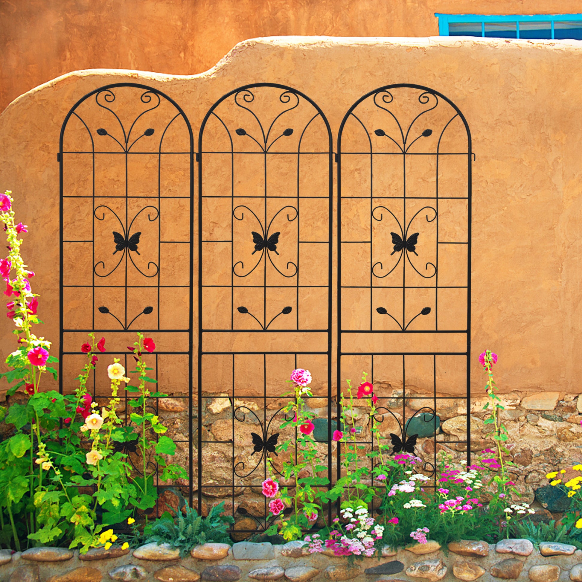 large garden trellis for climbing plants 2 Pack Metal Garden Trellis 86.7" X 19.7" Rustproof Trellis For Climbi