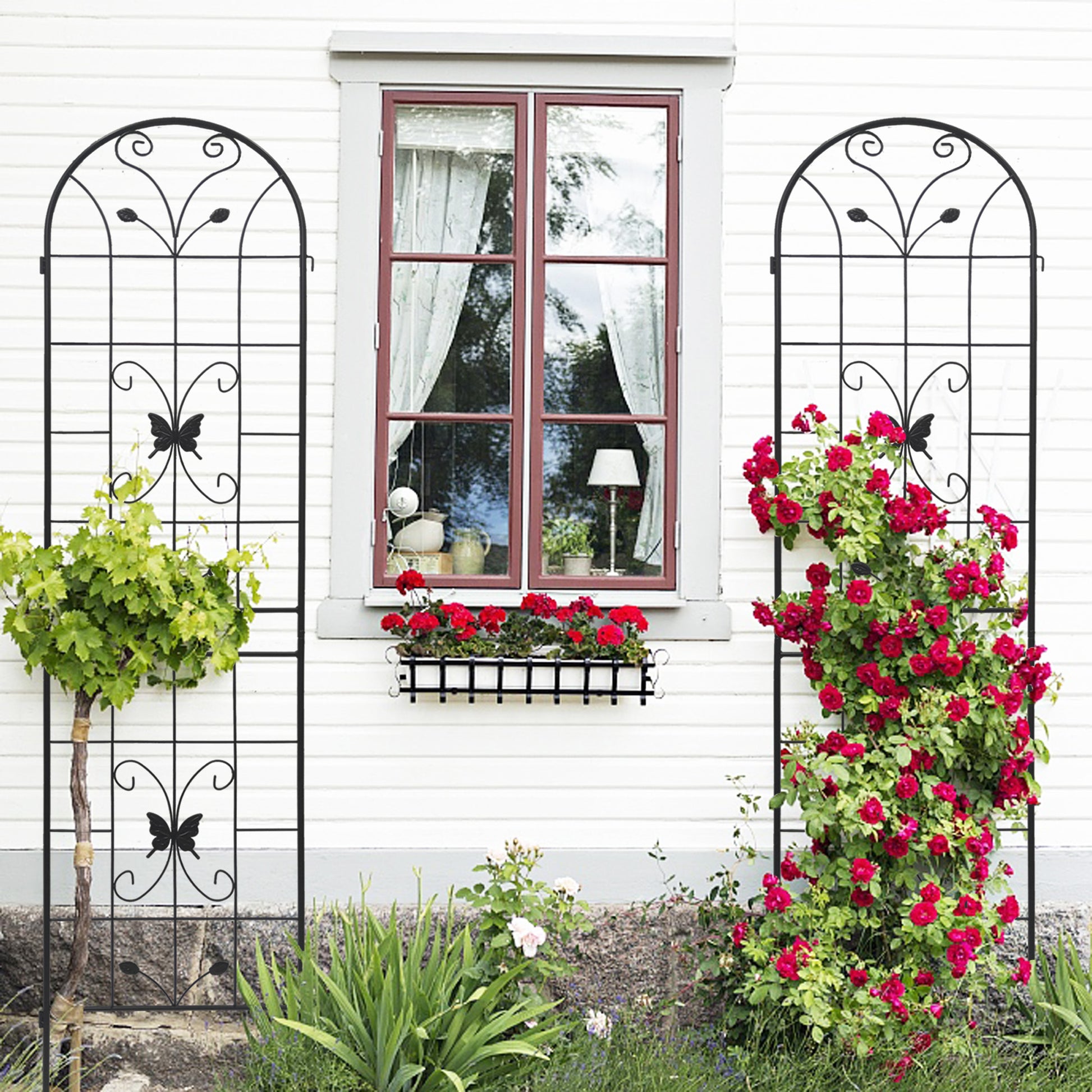 2 Pack Metal Garden Trellis 86.7" X 19.7" Rustproof Trellis For Climbing Plants Outdoor Flower Support Black Black Garden & Outdoor Iron