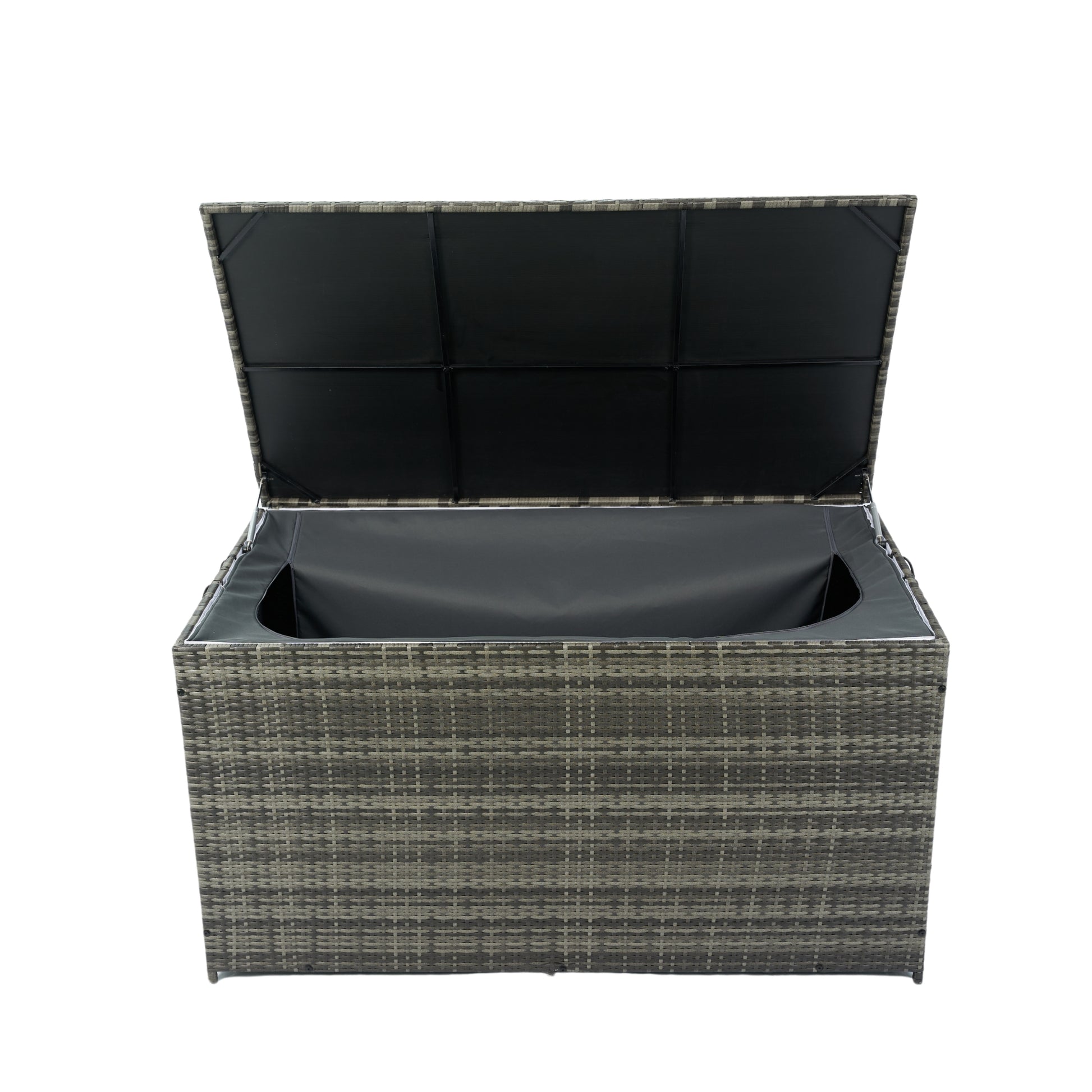 Outdoor Storage Box, 200 Gallon Wicker Patio Deck Boxes With Lid, Outdoor Cushion Storage For Kids Toys, Pillows, Towel Grey Modern Pe Rattan Iron Waterproof Fabric