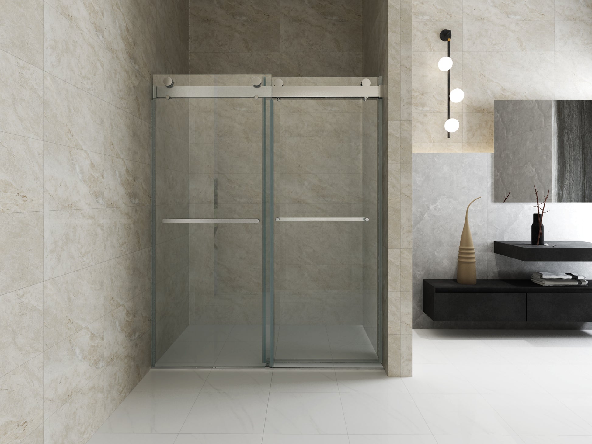 44 To 48 In. W X 76 In. H Double Sliding Frameless Soft Close Shower Door, Premium 3 8 Inch 10Mm Thick Tampered Glass And Easy Cleaning Coating In Chrome 23D02 48C Chrome Stainless Steel Tempered Glass