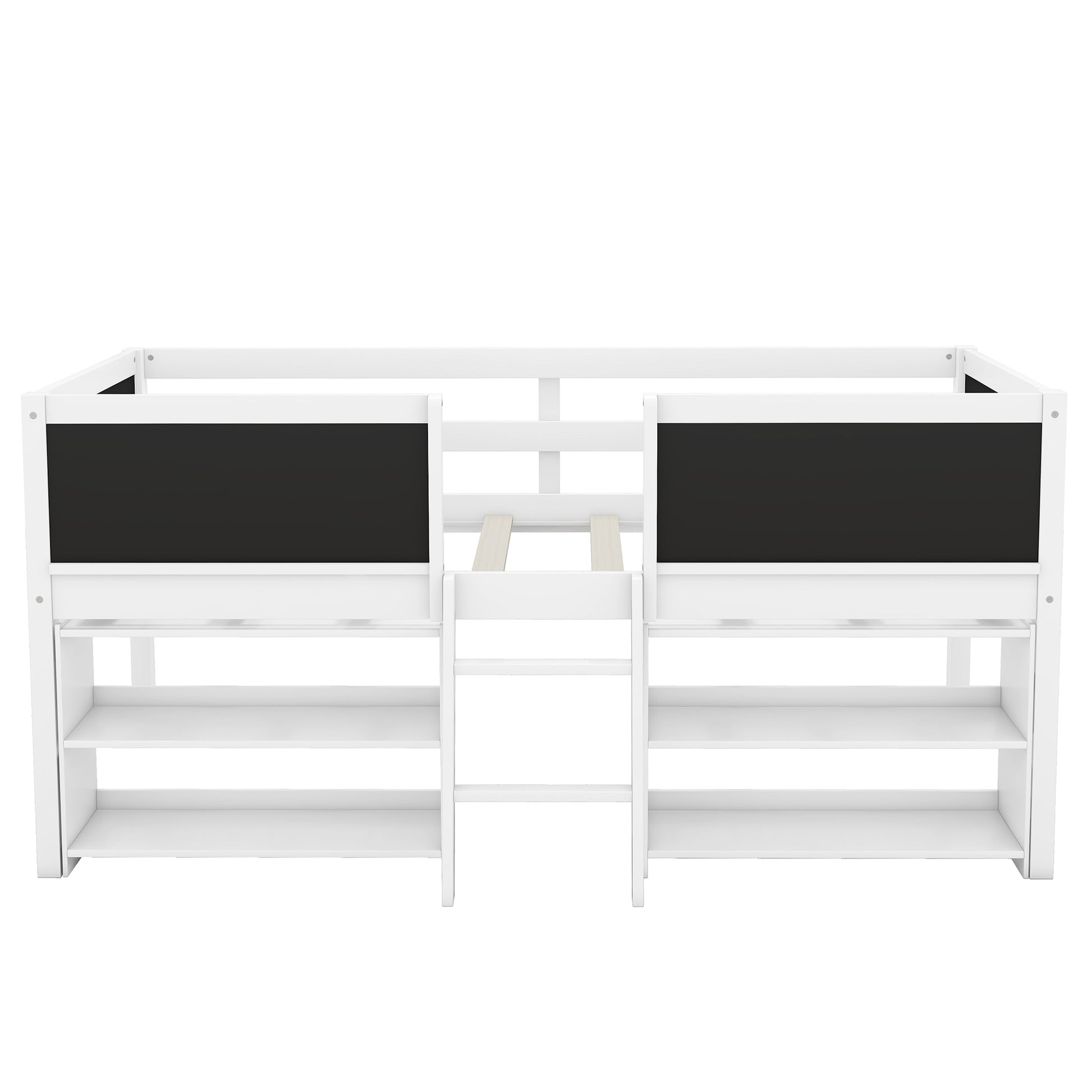 Twin Size Low Loft Bed With Two Movable Shelves And Ladder,With Decorative Guardrail Chalkboard,White Old Sku: Wf283286Aak Box Spring Not Required Twin White Wood Bedroom Pine