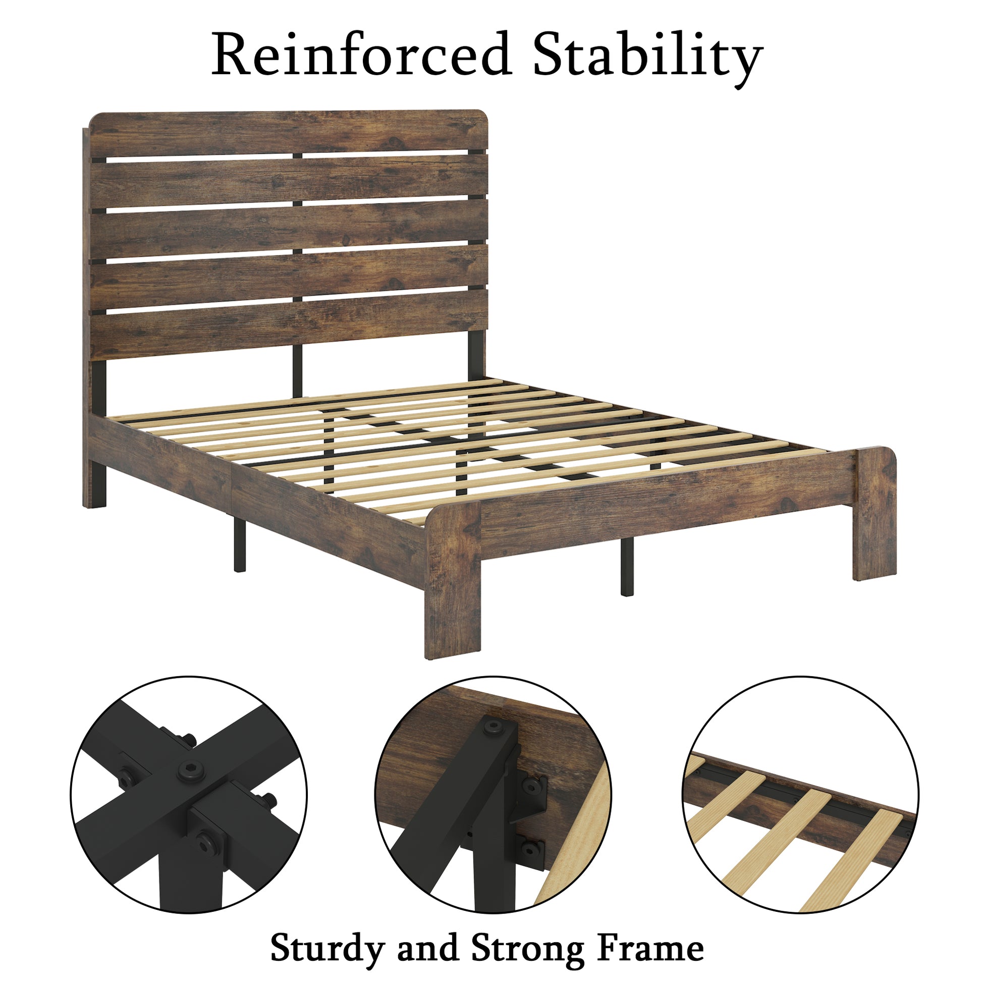 Bed Frame Queen Size, Wood Platform Bed Framenoise Free,No Box Spring Needed And Easy Assembly Tool,Large Under Bed Storage,Dark Brown Box Spring Not Required Queen Dark Brown Wood Bedroom Bed Frame Metal & Wood