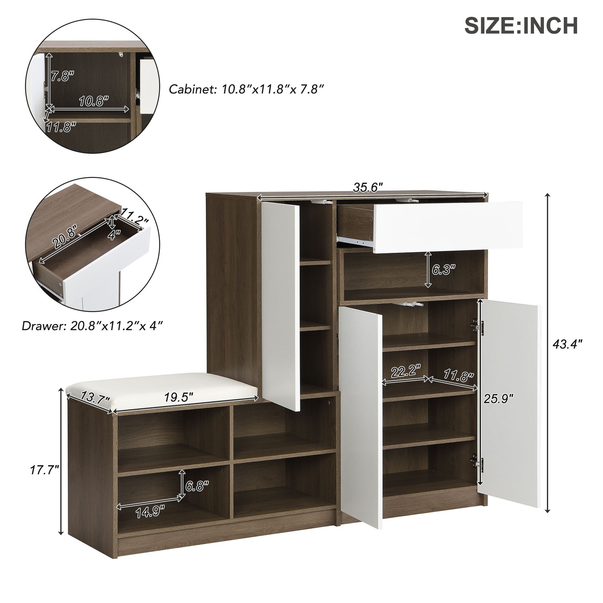 2 In 1 Shoe Storage Bench & Shoe Cabinets, Multi Functional Shoe Rack With Padded Seat, Versatile Shoe Storage Solution With Adjustable Shelves For Hallway, White 5 Or More Spaces White Primary Living Space Adjustable Shelves Particle Board