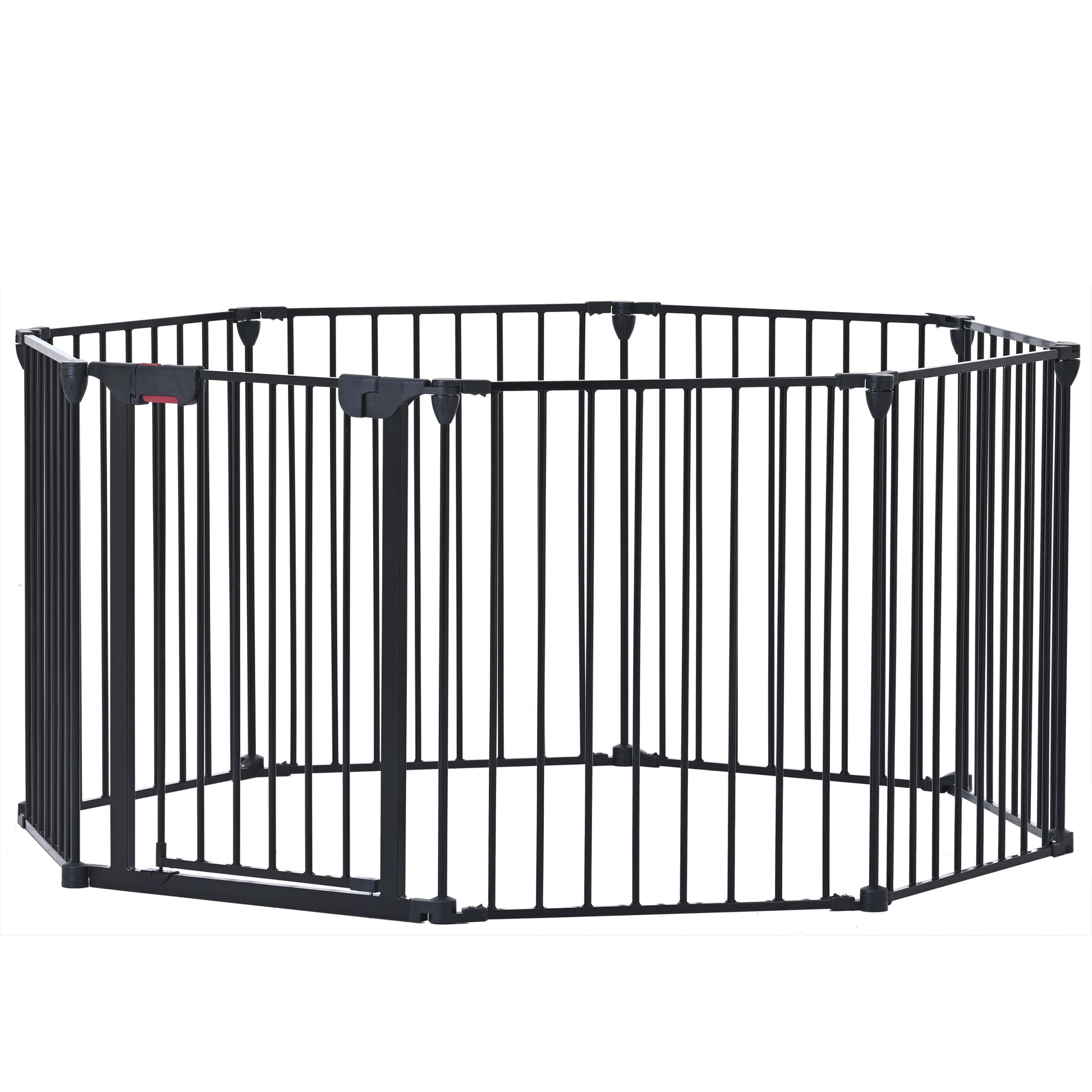 200" Adjustable Safety Gate 8 Panels Play Yard Metal Doorways Fireplace Fence Christmas Tree Fence Gate For House Stairs Gate Prohibited Area Fence Black Steel