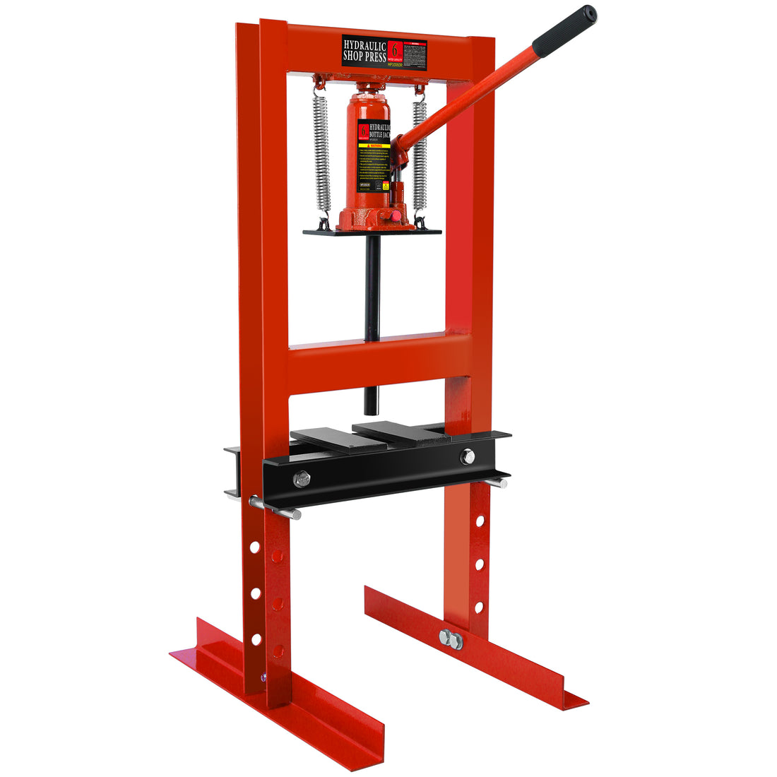 Hydraulic 6 Ton H Frame Garage Floor Adjustable Shop Press With Plates, 6T, Red Red Steel
