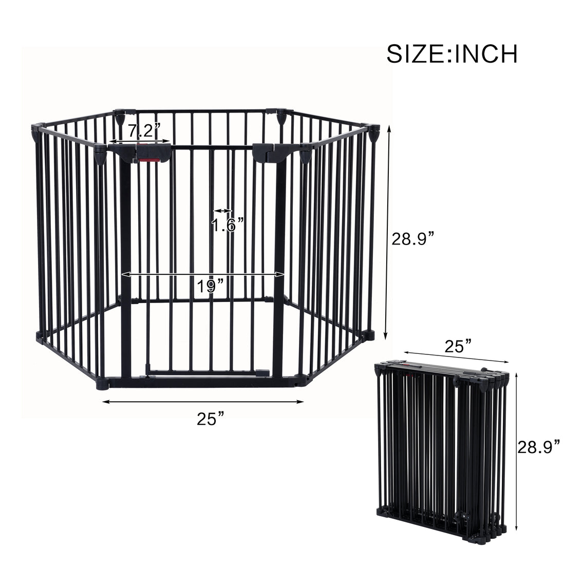 150" Adjustable Safety Gate 6 Panels Play Yard Metal Doorways Fireplace Fence Christmas Tree Fence Gate For House Stairs Gate Prohibited Area Fence Black Steel