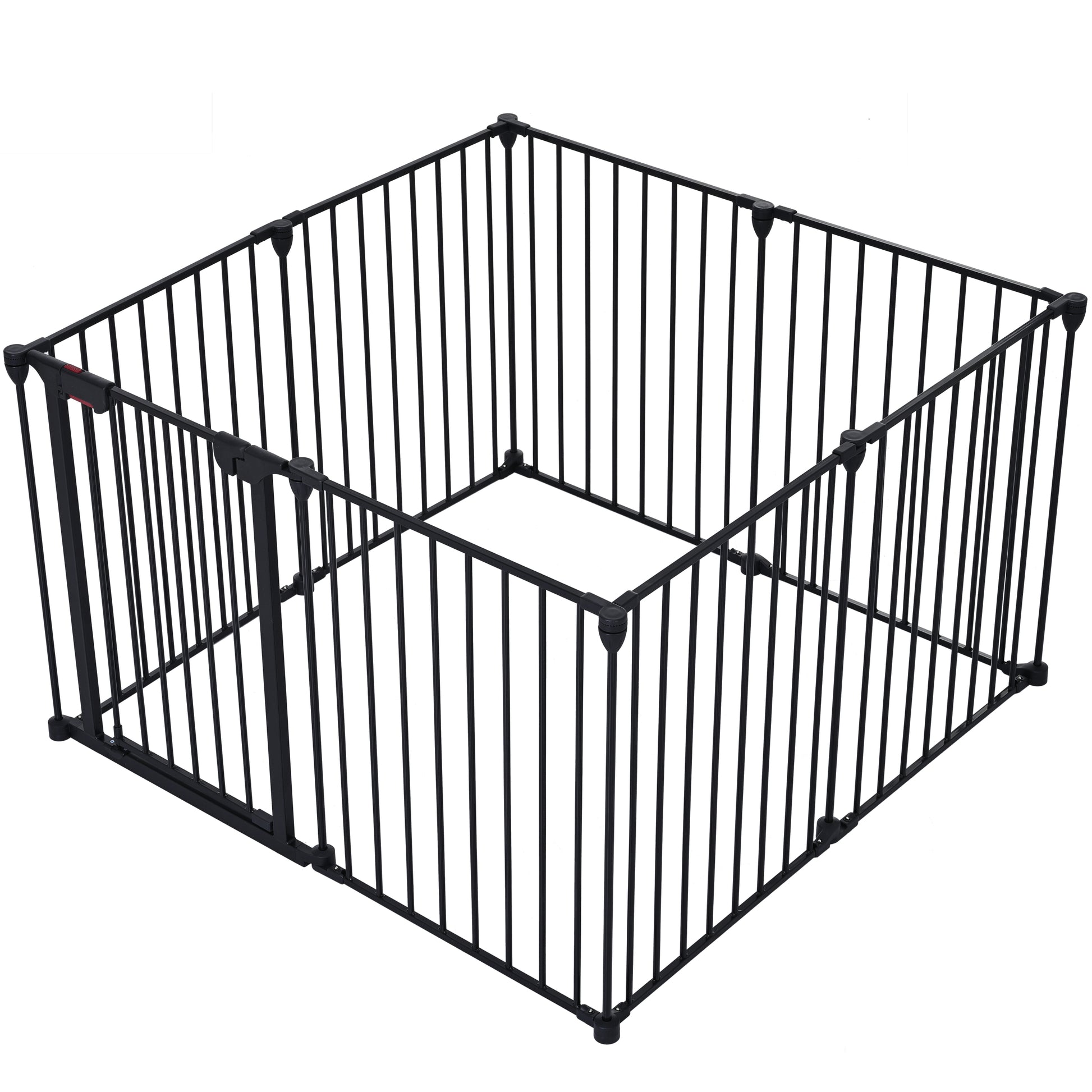 200" Adjustable Safety Gate 8 Panels Play Yard Metal Doorways Fireplace Fence Christmas Tree Fence Gate For House Stairs Gate Prohibited Area Fence Black Steel