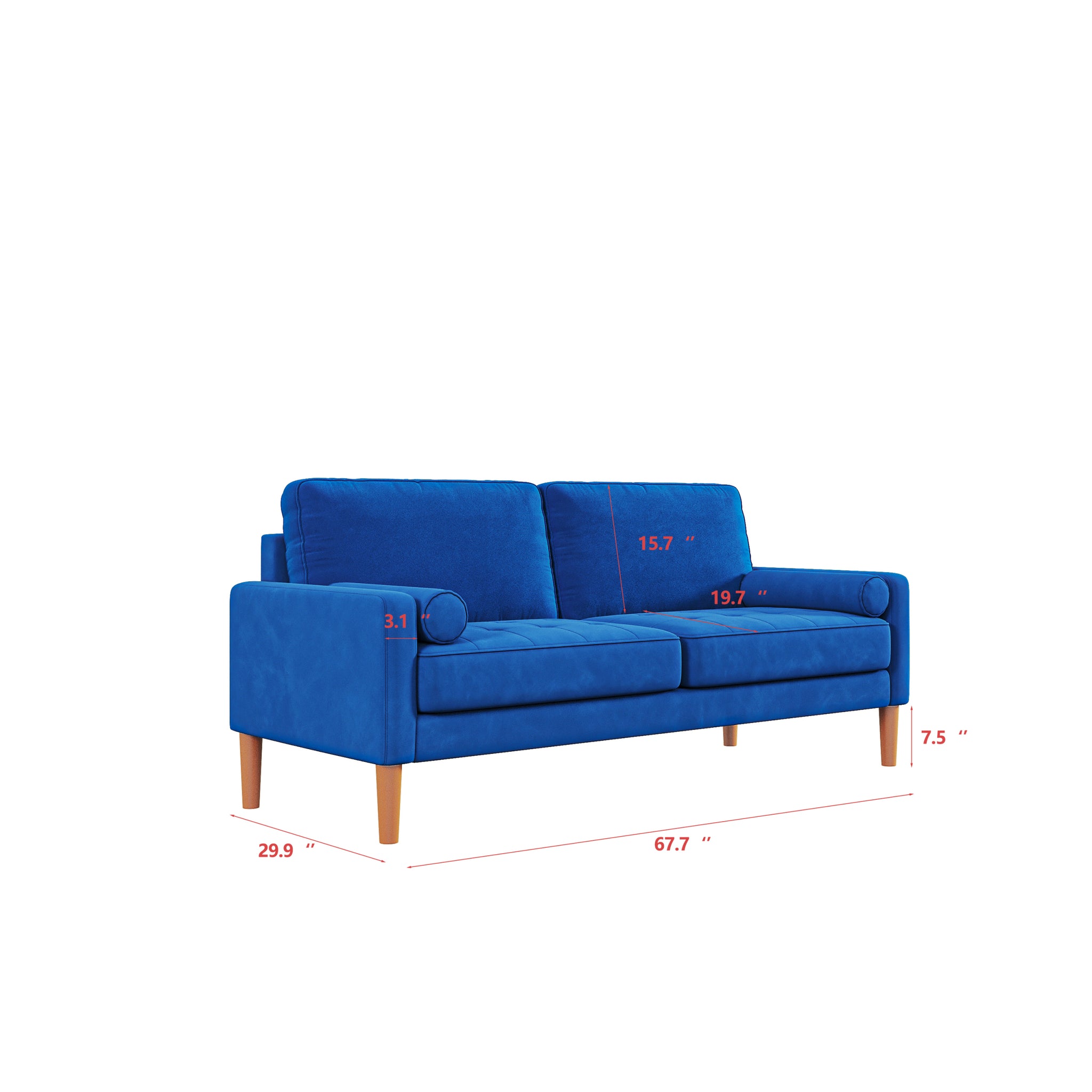 JOS 67.7'' 3 seater Sofa Couch for Living Room, Modern blue-velvet-wood-bedroom-soft-cotton-fabric-3
