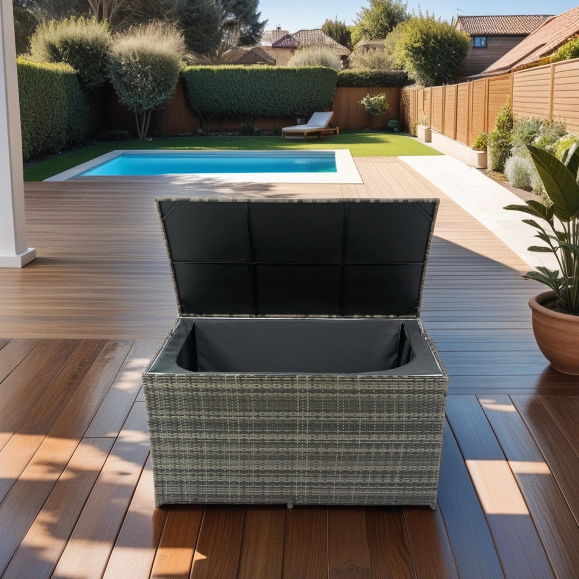 Outdoor Storage Box, 200 Gallon Wicker Patio Deck Boxes With Lid, Outdoor Cushion Storage For Kids Toys, Pillows, Towel Grey Modern Pe Rattan Iron Waterproof Fabric