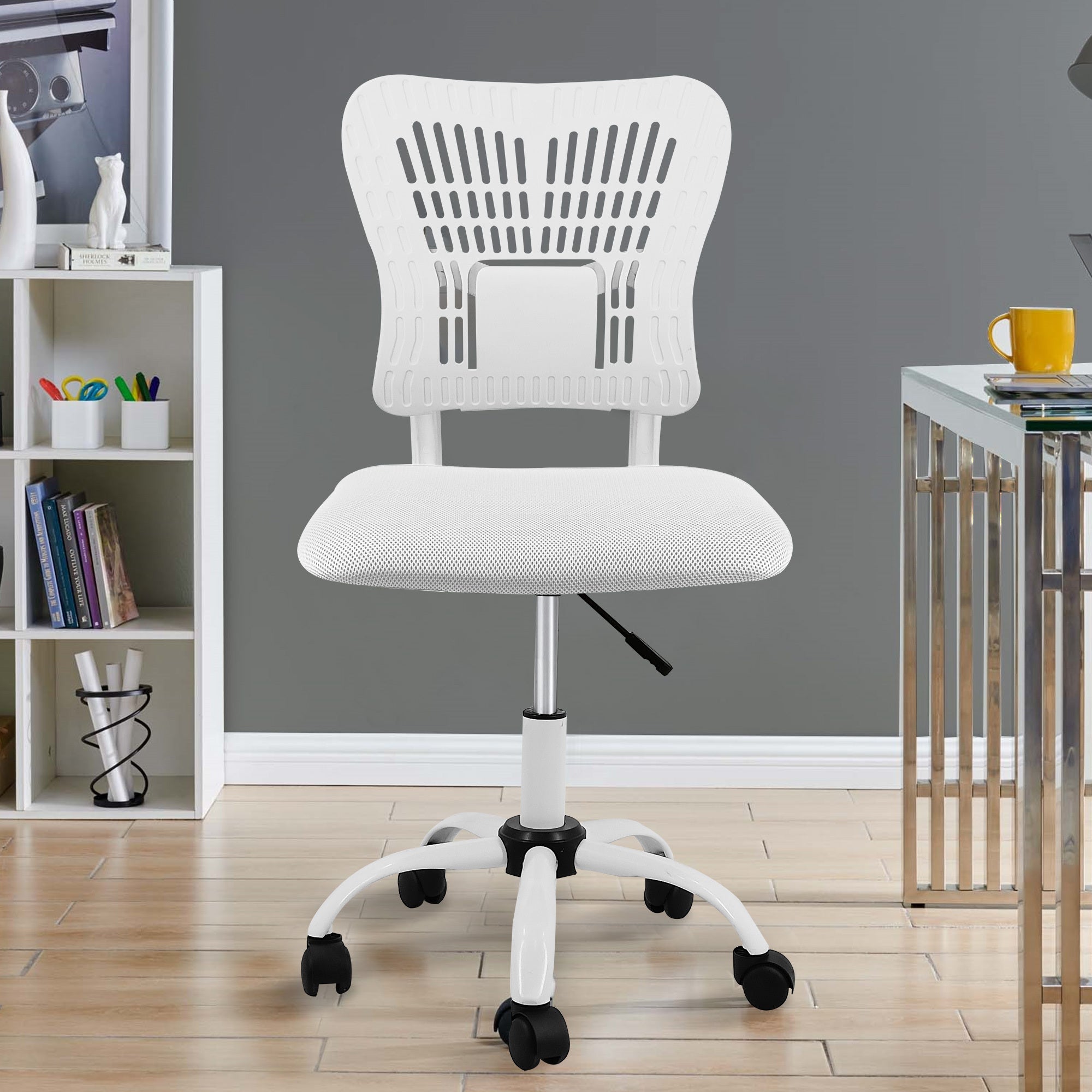 Home Office Chair Ergonomic Desk Chair Mesh Computer white-fabric