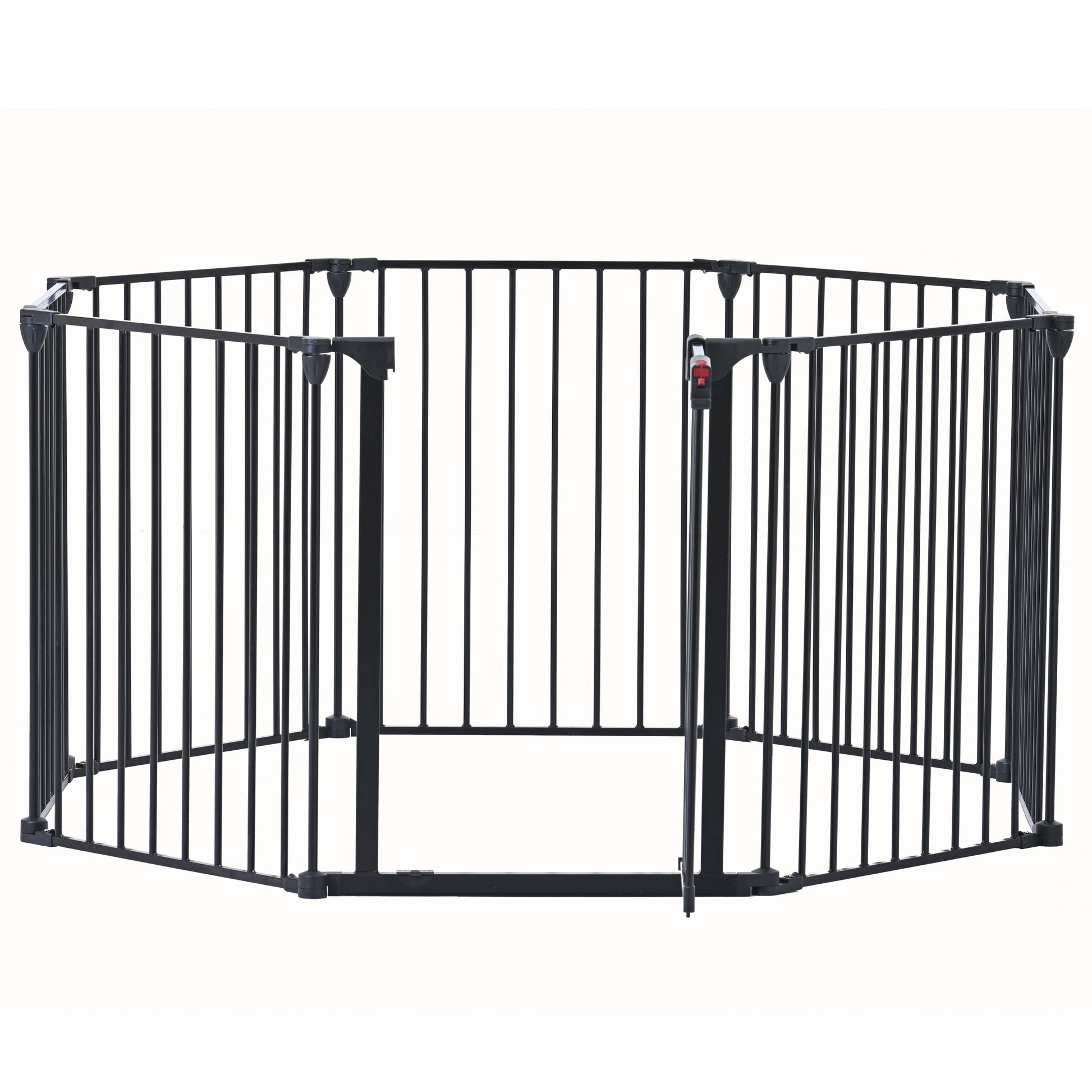 200" Adjustable Safety Gate 8 Panels Play Yard Metal Doorways Fireplace Fence Christmas Tree Fence Gate For House Stairs Gate Prohibited Area Fence Black Steel