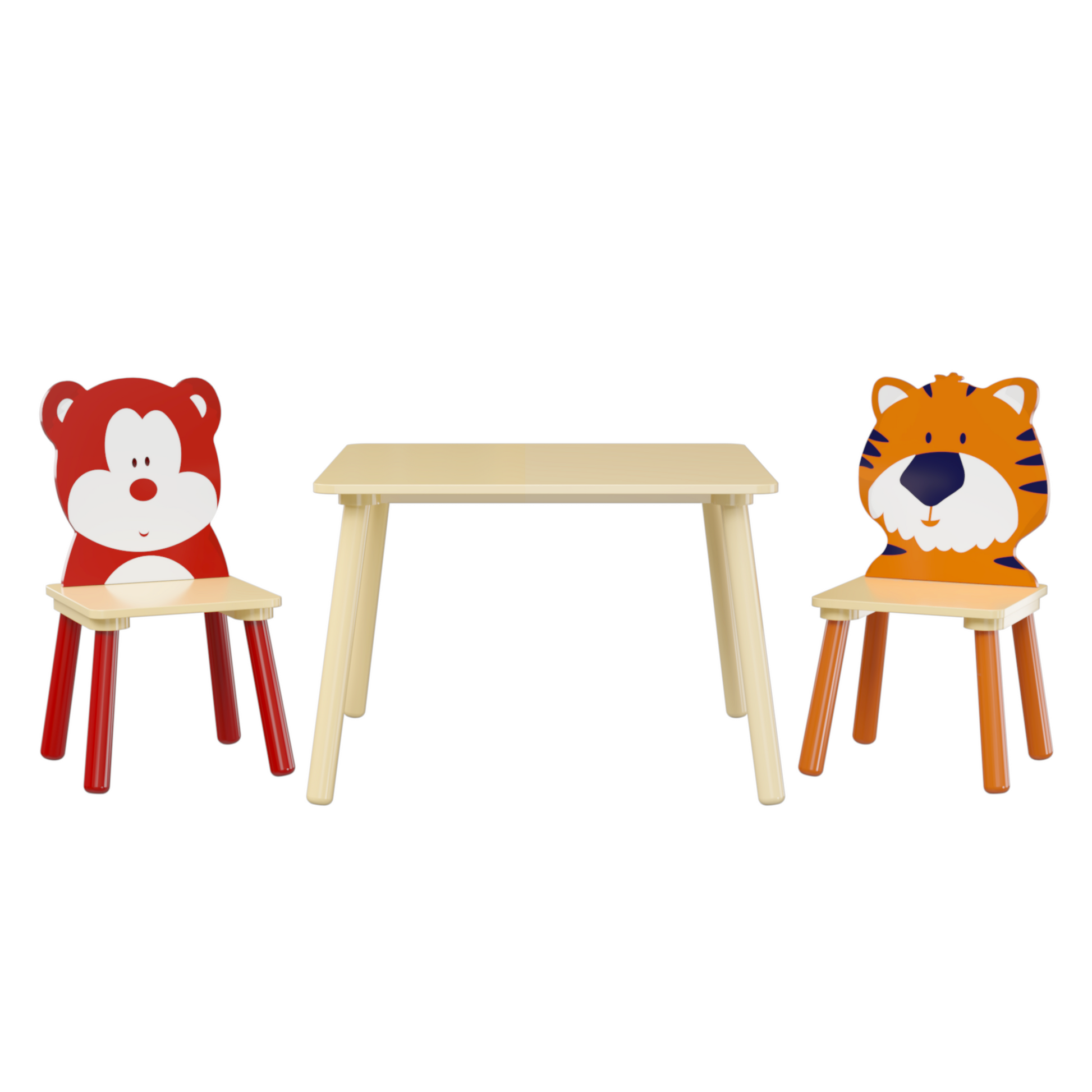 Kids Table And 2 Chairs Set, 3 Pieces Toddler Table And Chair Set, Wooden Activity Play Table Set Bear&Tiger Natural Solid Wood Mdf