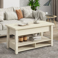 Lift Top Coffee Table, Multi Functional Coffee Table With Open Shelves, Modern Lift Tabletop Dining Table For Living Room, Home Office, Rustic Ivory Ivory Primary Living Space Particle Board