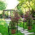 Metal Garden Arch With Gate 79.5'' Wide X 86.6'' High Climbing Plants Support Rose Arch Outdoor Black Black Iron