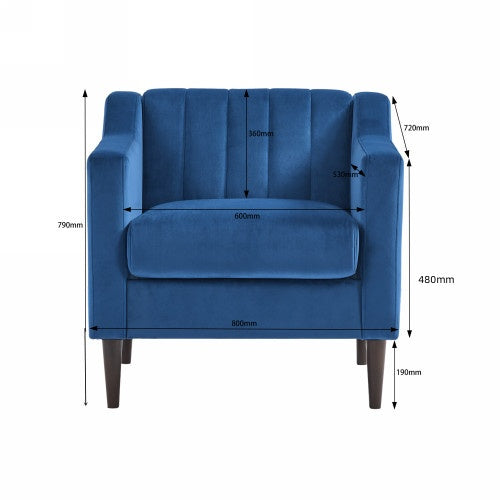 Modern Upholstered Tufted Accent Chair, Velvet Fabric Single Sofa Side Chair, Comfy Barrel Club Living Room Armchair With Solid Wood Legs For Bedroom Living Reading Room Office, Blue Blue Fabric