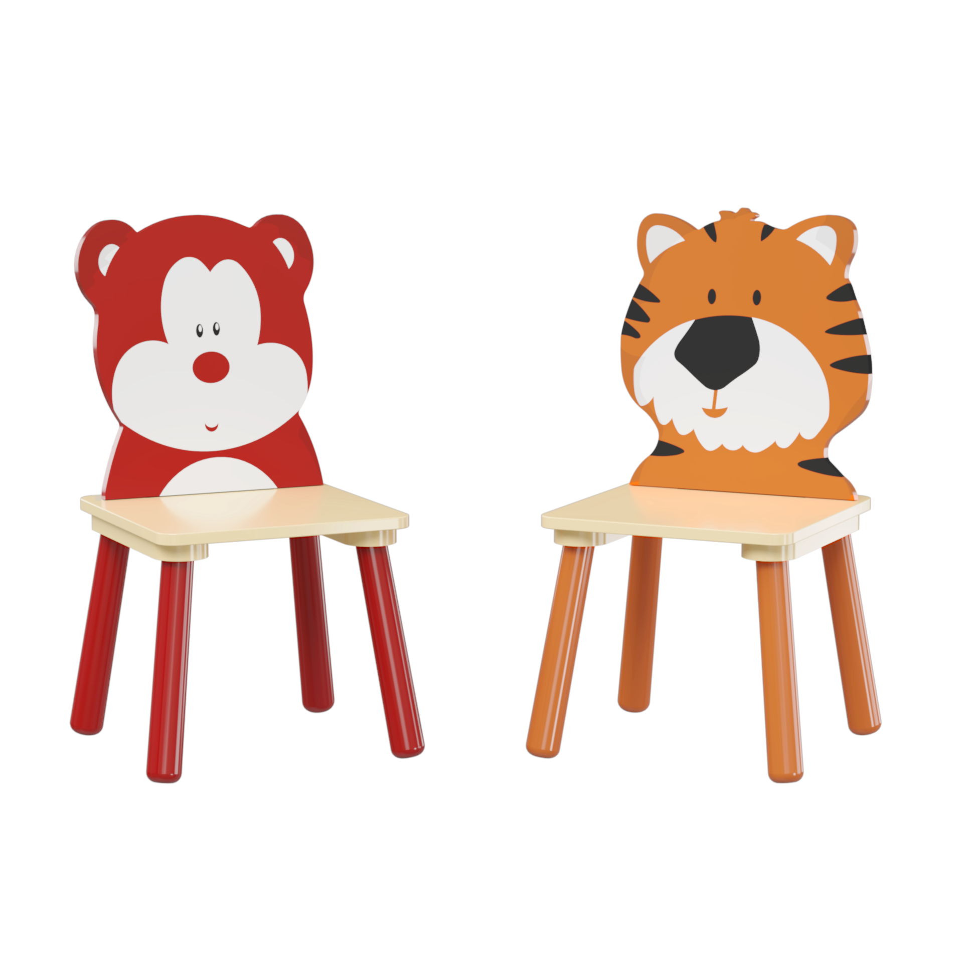 Kids Table And 2 Chairs Set, 3 Pieces Toddler Table And Chair Set, Wooden Activity Play Table Set Bear&Tiger Natural Solid Wood Mdf