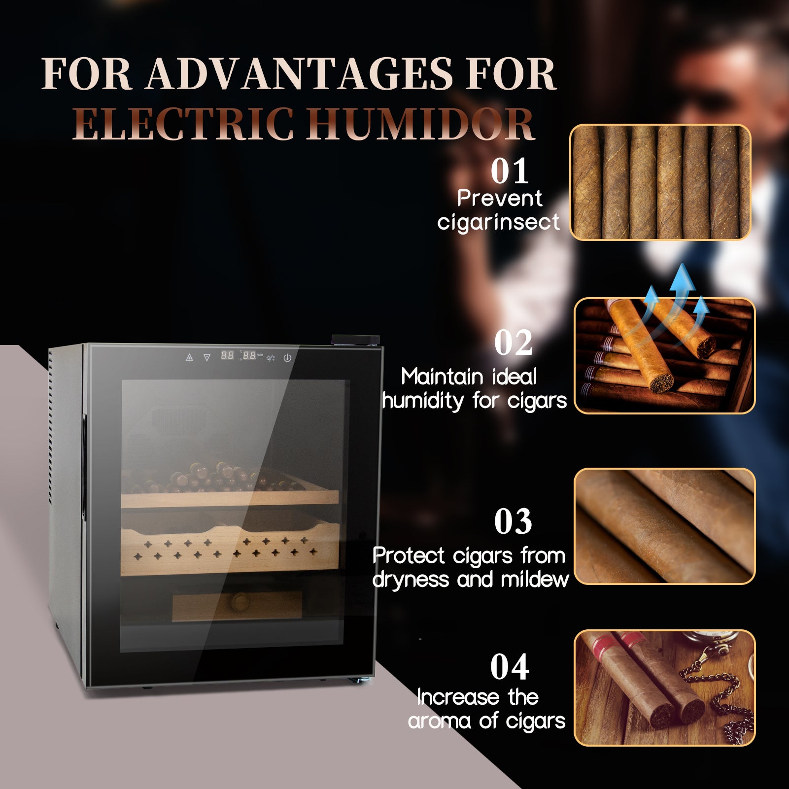 50L Humidors With 3 In 1 Cooling, Heating & Humidity Control, 250 Counts Capacity Humidor Humidifiers With Constant Temperature Controller, Father'S Day Gift For Men Black Steel