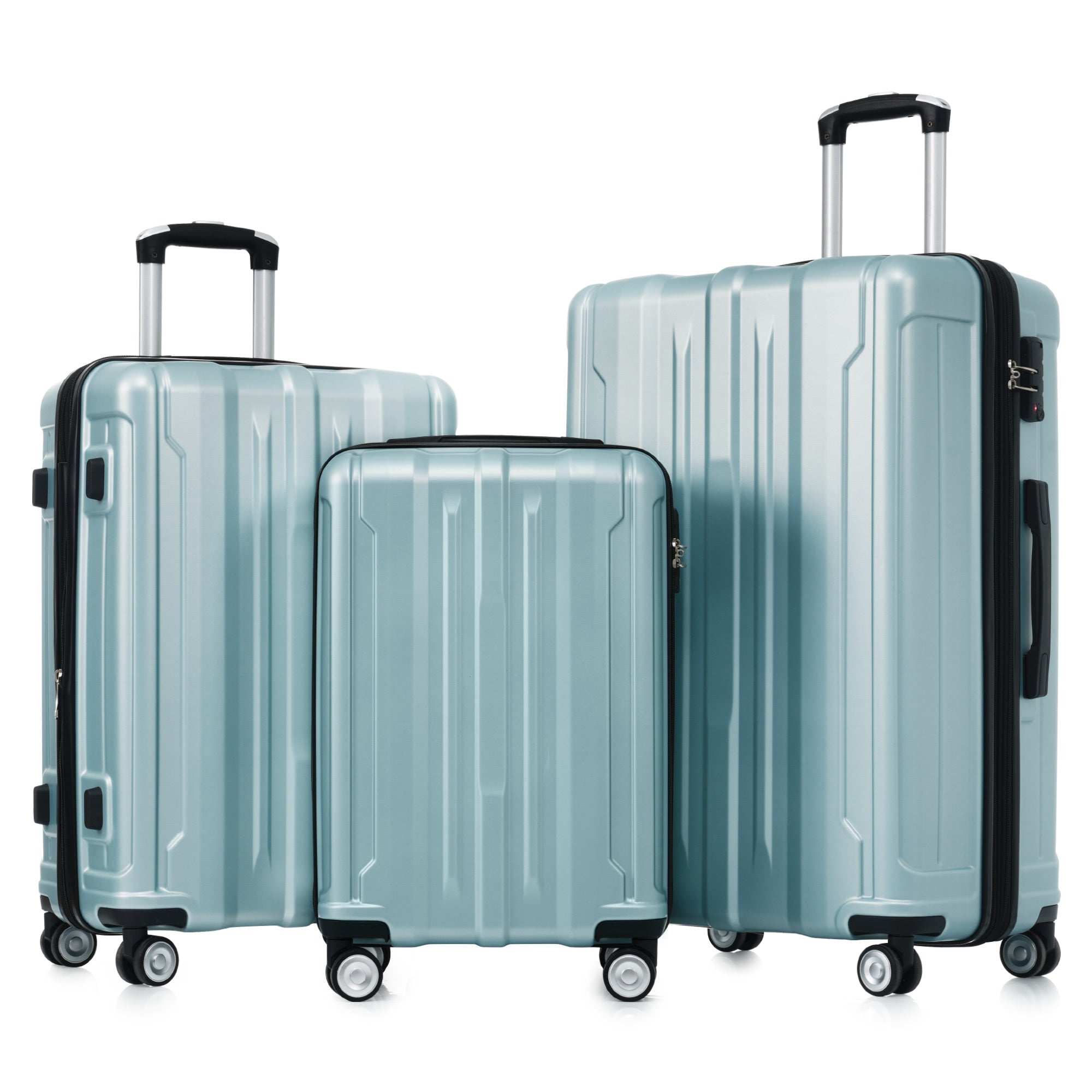 Hardside Luggage Sets 3 Pieces, Expandable Luggages blue-gray-abs