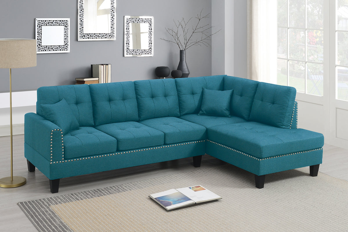 2 Pcs Sectional Set Living Room Furniture Laf Sofa And Raf Chaise Azure Blue Color Linen Like Fabric Tufted Couch Blue Primary Living Space Contemporary,Modern,Transitional L Shaped Rubberwood Fabric 5 Seat