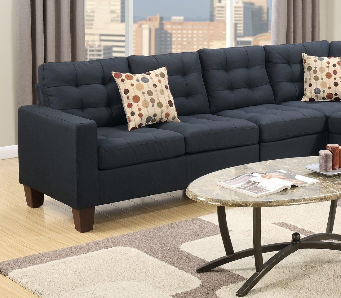 Modular Sectional Black Polyfiber 4Pcs Sectional Sofa Laf And Raf Loveseats Corner Wedge Armless Chair Tufted Cushion Couch Black Primary Living Space Tufted Back Classic,Contemporary,Modern Modular Rubberwood Fabric 5 Seat