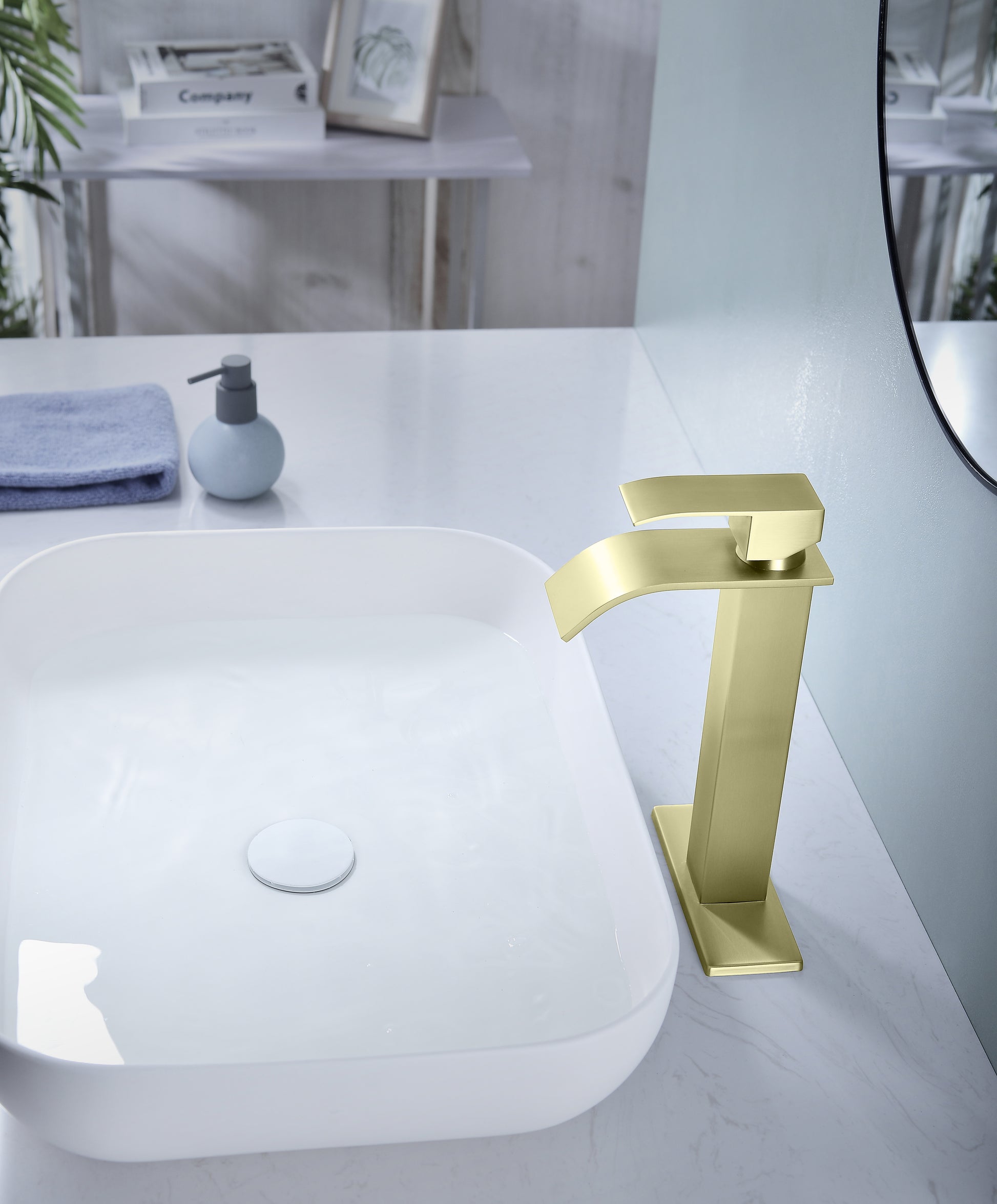 Waterfall Spout Bathroom Faucet,Single Handle Bathroom Vanity Sink Faucet Brushed Gold Stainless Steel