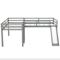 L Shaped Twin Size Loft Bed With Ladder And Slide, Gray Gray Solid Wood Mdf